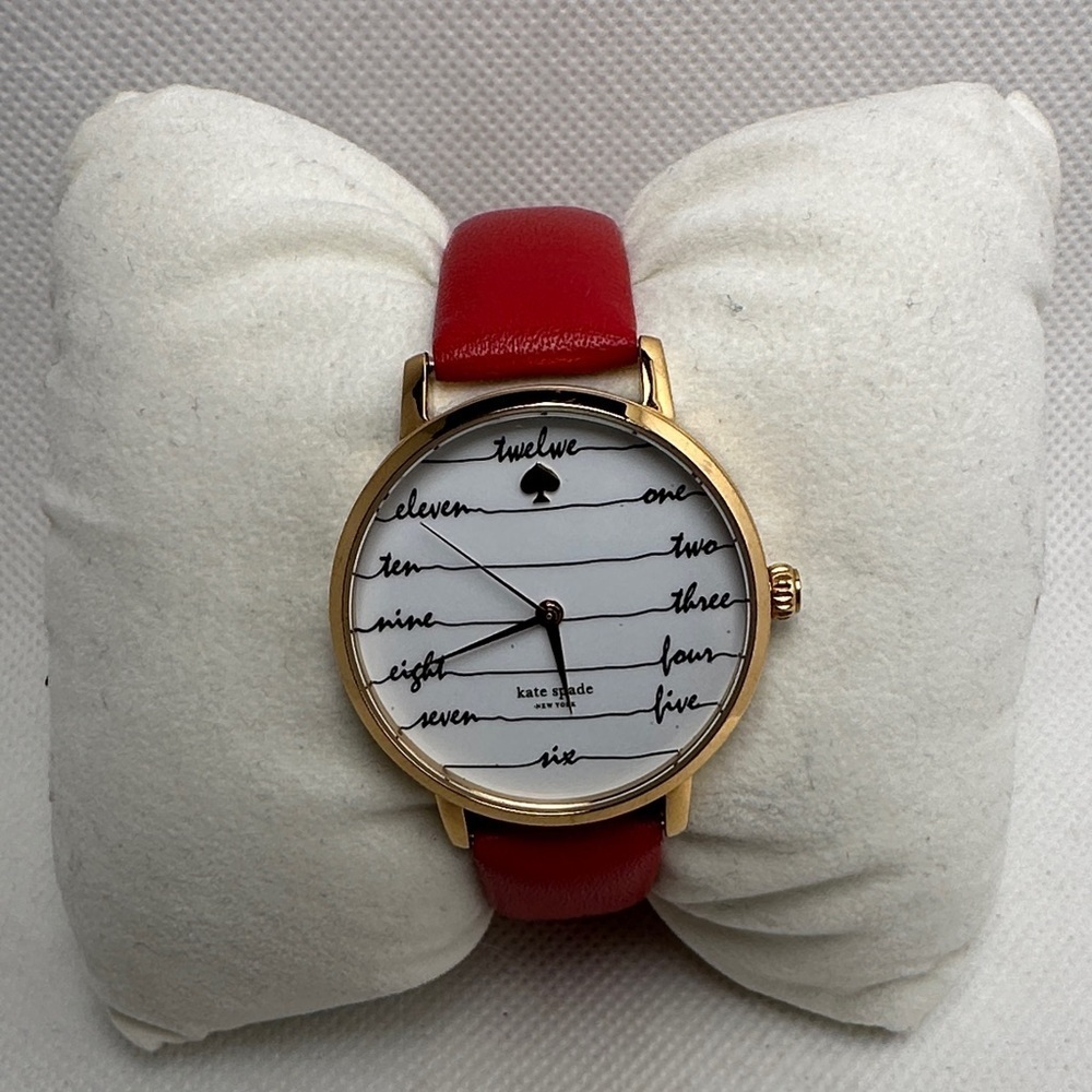 Kate Spade Red Chalkboard Metro Watch Rose Gold Red Leather 34mm - Picture 1 of 9